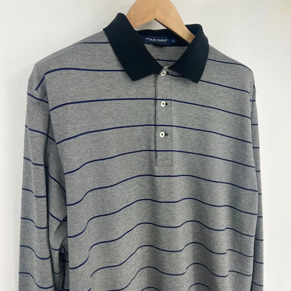 RALPH LAUREN POLO GOLF Long Sleeve Polo Shirt Mens‎ Size XL Grey Striped Cotton